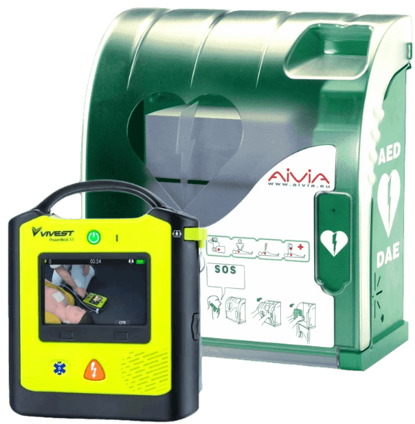 PAKKETILBUD - ViVest Hjertestarter PowerBeat AED X3 + AIVIA 200 Varmeskab