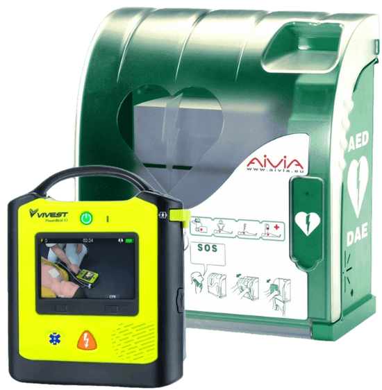Køb pakketilbud ViVest AED hjertestarter og AIVIA200 varmeskab | Red ...